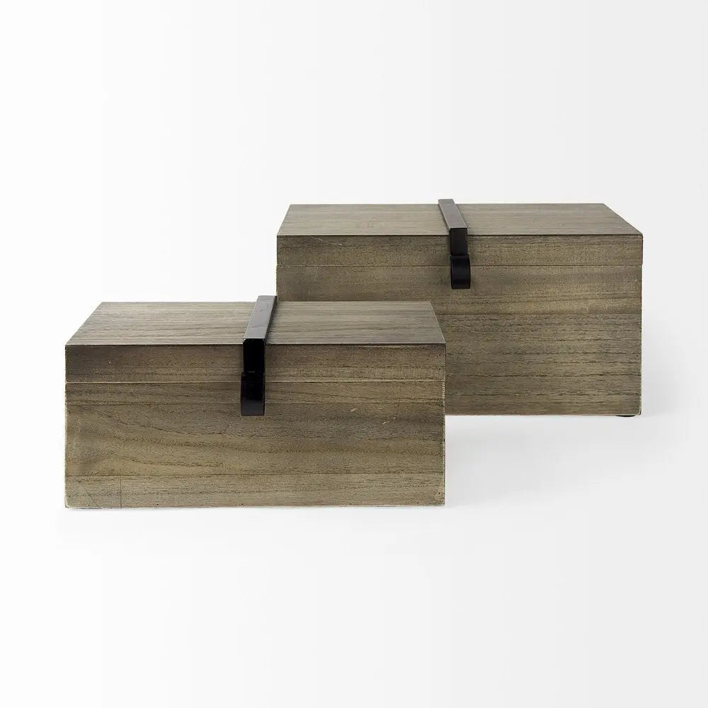 Set of Two Brown Solid Wood Box With Lid HomeRoots