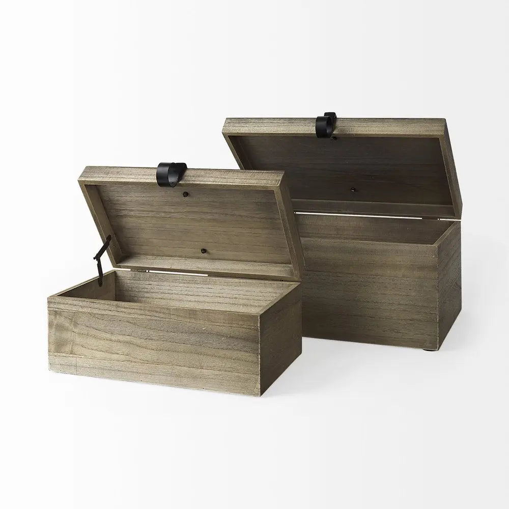 Set of Two Brown Solid Wood Box With Lid HomeRoots