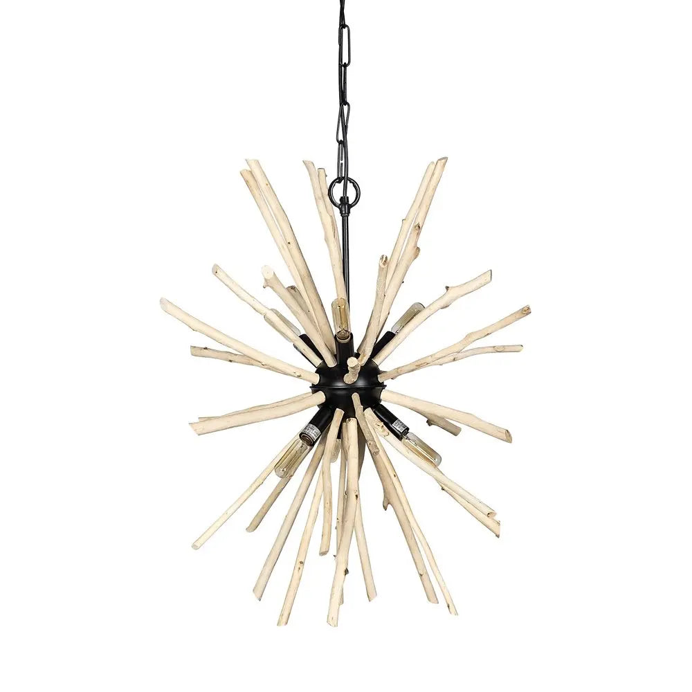 Wood And Metal Starburst Six Bulb Hanging Light HomeRoots