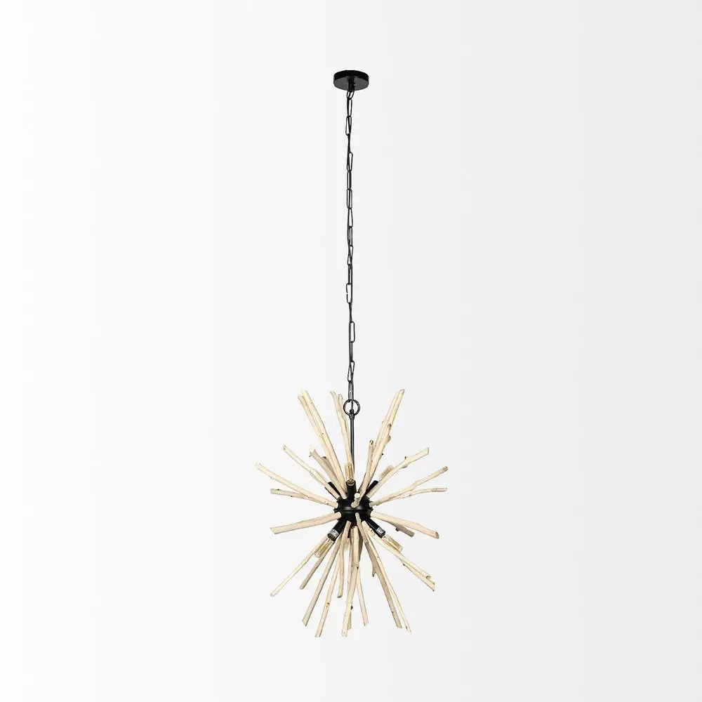 Wood And Metal Starburst Six Bulb Hanging Light