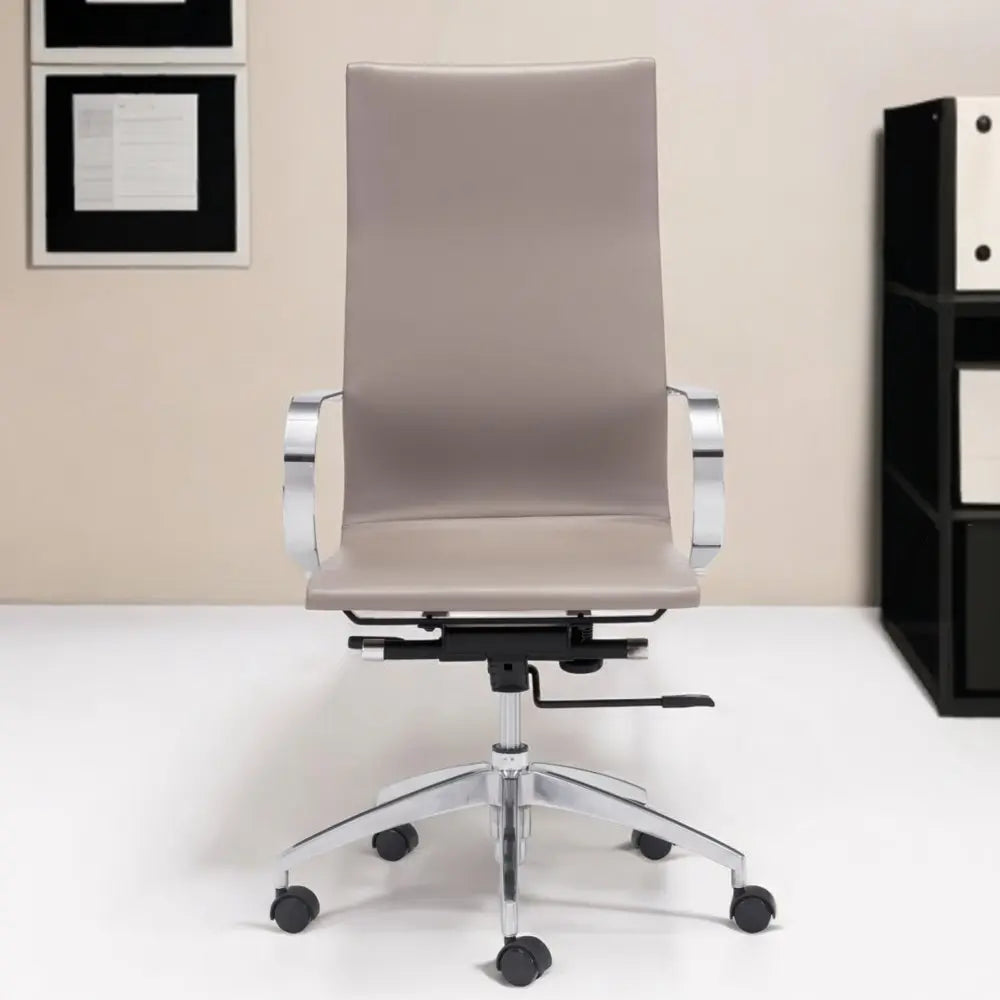 Taupe and Silver Adjustable Swivel Faux Leather Rolling Conference Office Chair HomeRoots