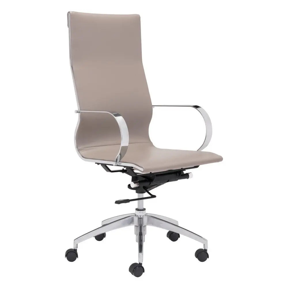 Taupe and Silver Adjustable Swivel Faux Leather Rolling Conference Office Chair HomeRoots