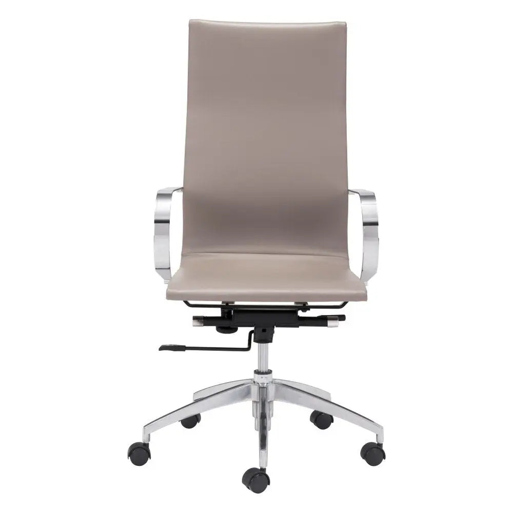 Taupe and Silver Adjustable Swivel Faux Leather Rolling Conference Office Chair HomeRoots