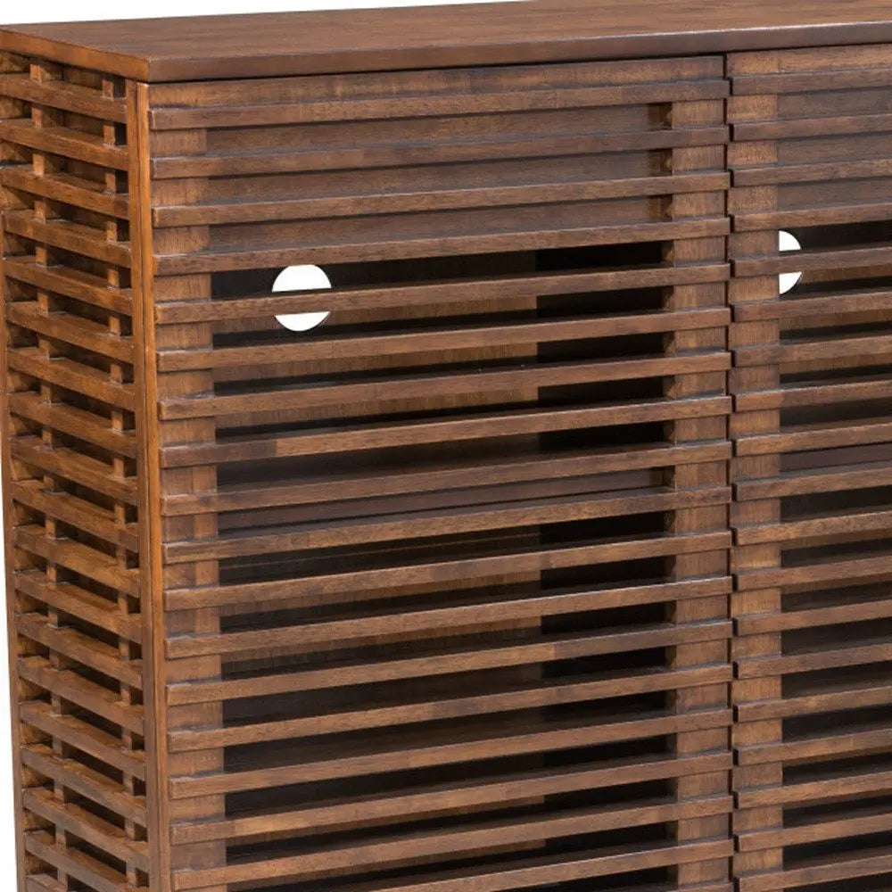 42" Walnut Wood Accent Cabinet With Three Shelves And Two Drawers HomeRoots