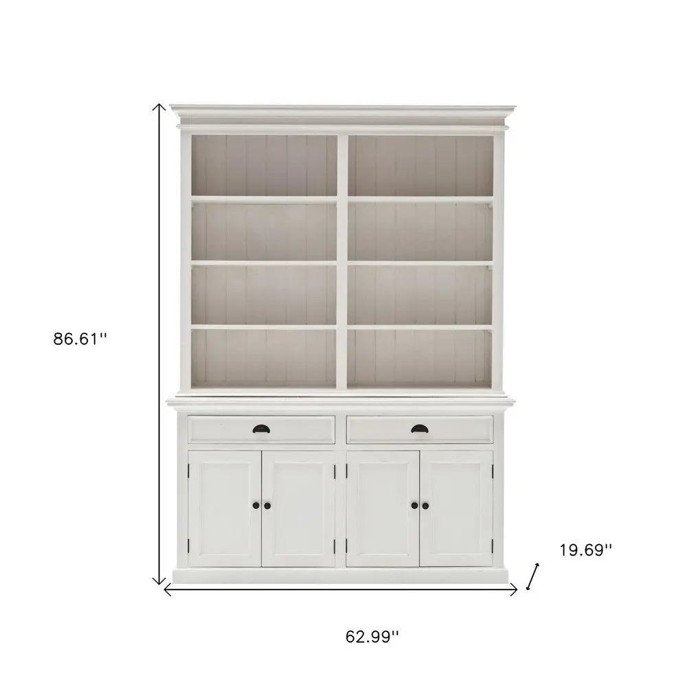 87" White Solid Wood Side Board with Hutch HomeRoots