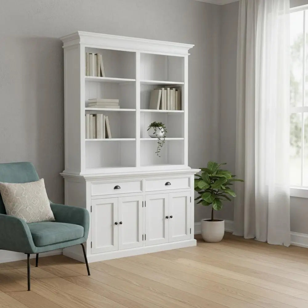 87" White Solid Wood Adjustable Four Tier Bookcase HomeRoots