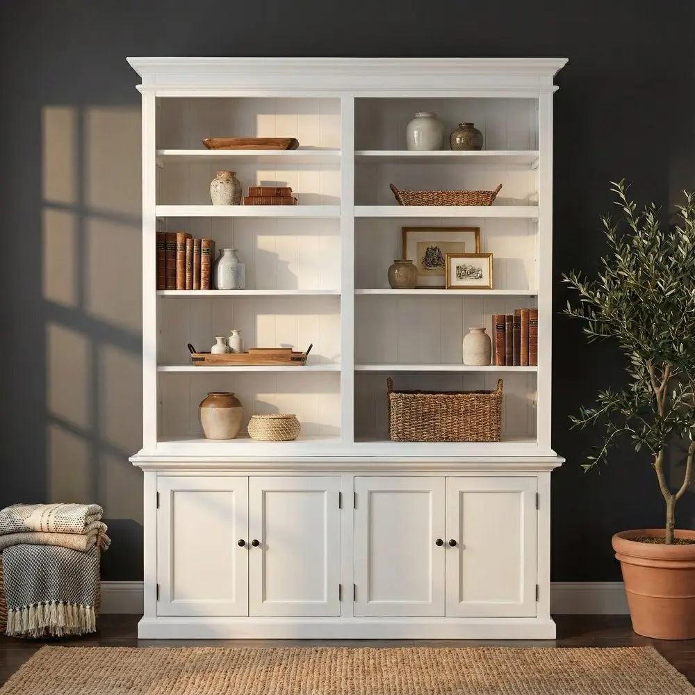 87" White Solid Wood Adjustable Four Tier Bookcase HomeRoots