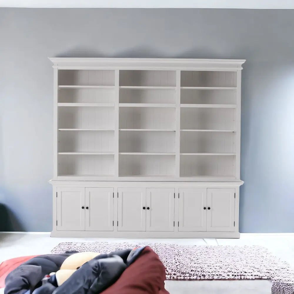 71" White Solid Wood Frame Dining Hutch With Multiple Shelves And Three Drawers HomeRoots