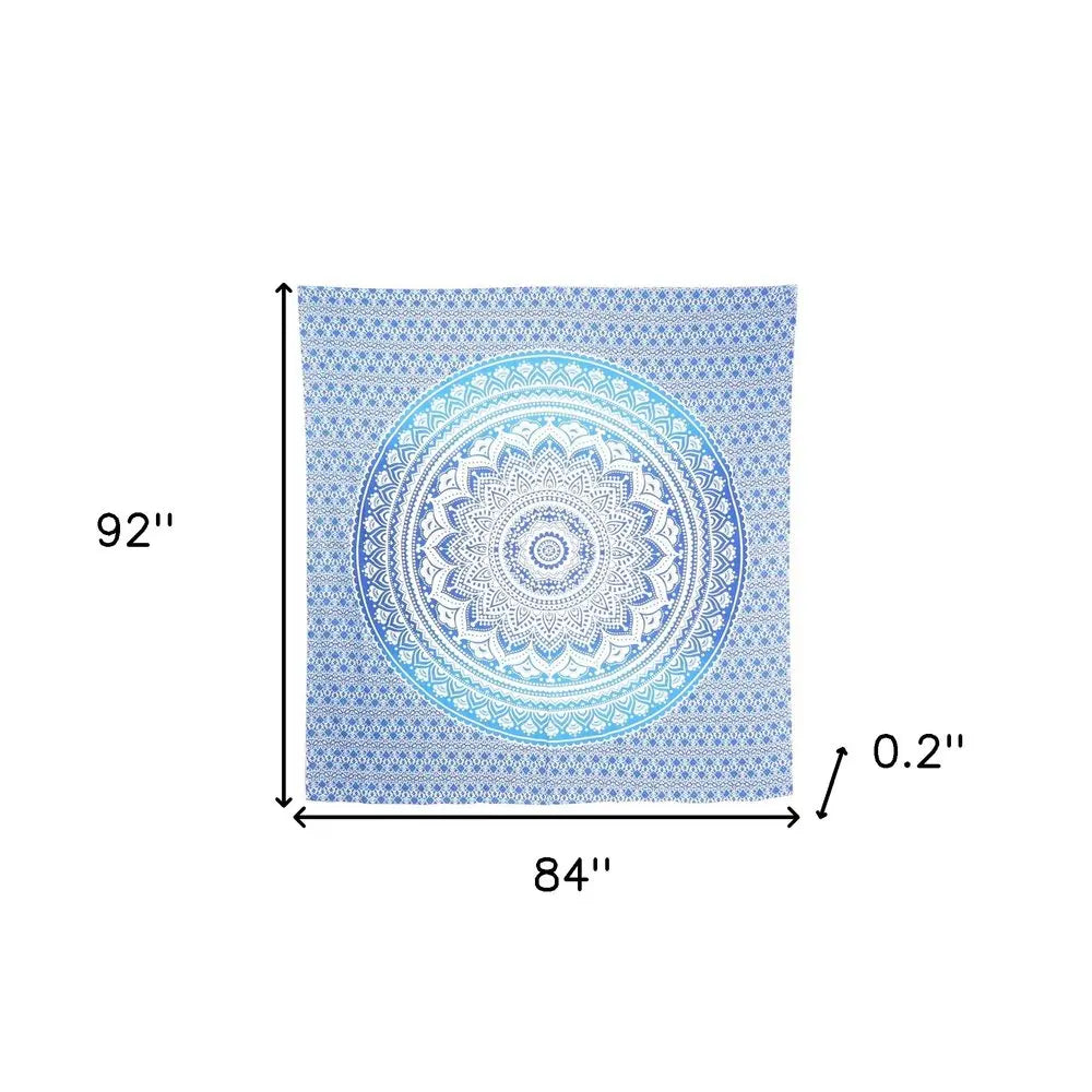 92" X 84" Blue And White Mandala Cotton Hanging Tapestry HomeRoots
