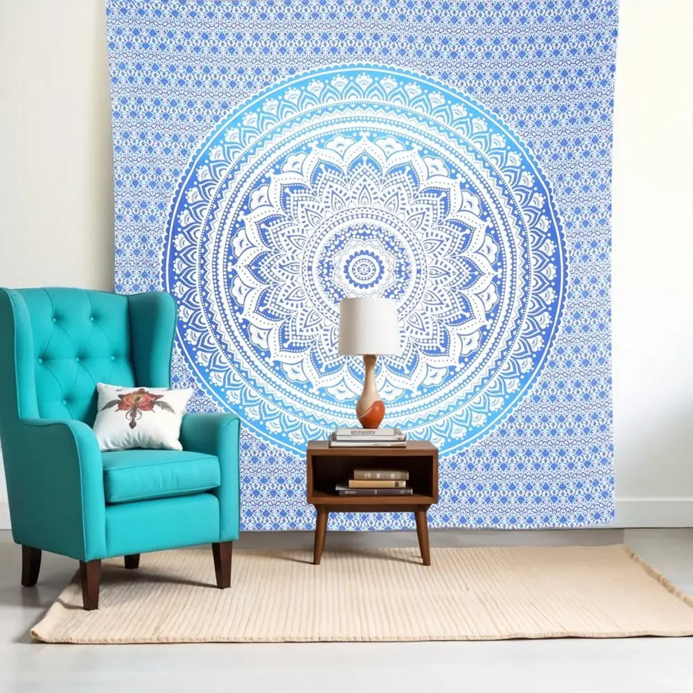 92" X 84" Blue And White Mandala Cotton Hanging Tapestry HomeRoots