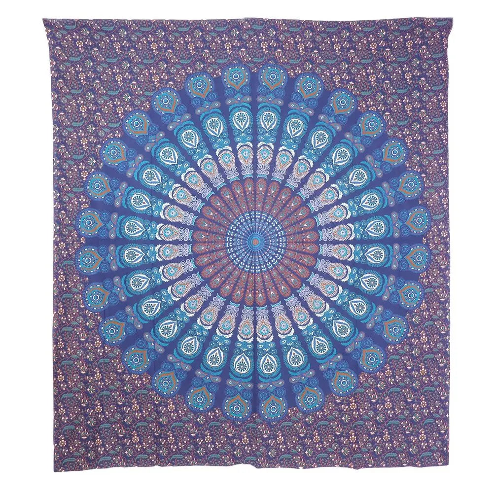 92" X 84" Navy Blue Ivory And Brown Mandala Cotton Hanging Tapestry HomeRoots