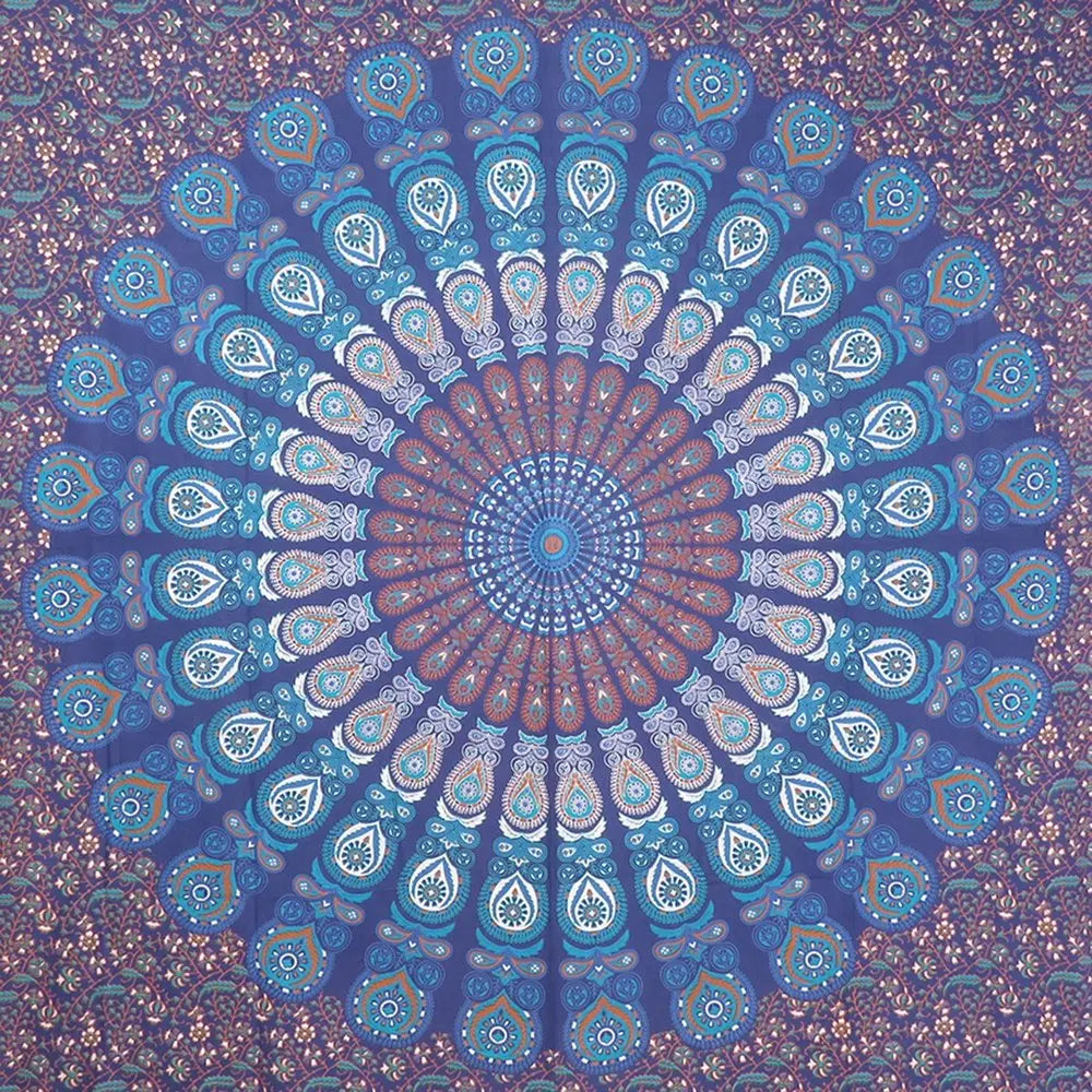 92" X 84" Navy Blue Ivory And Brown Mandala Cotton Hanging Tapestry HomeRoots