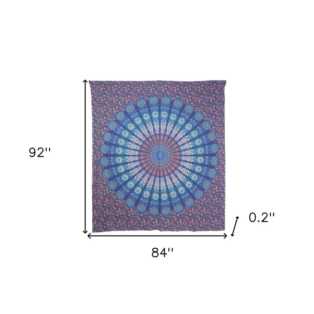 92" X 84" Navy Blue Ivory And Brown Mandala Cotton Hanging Tapestry HomeRoots