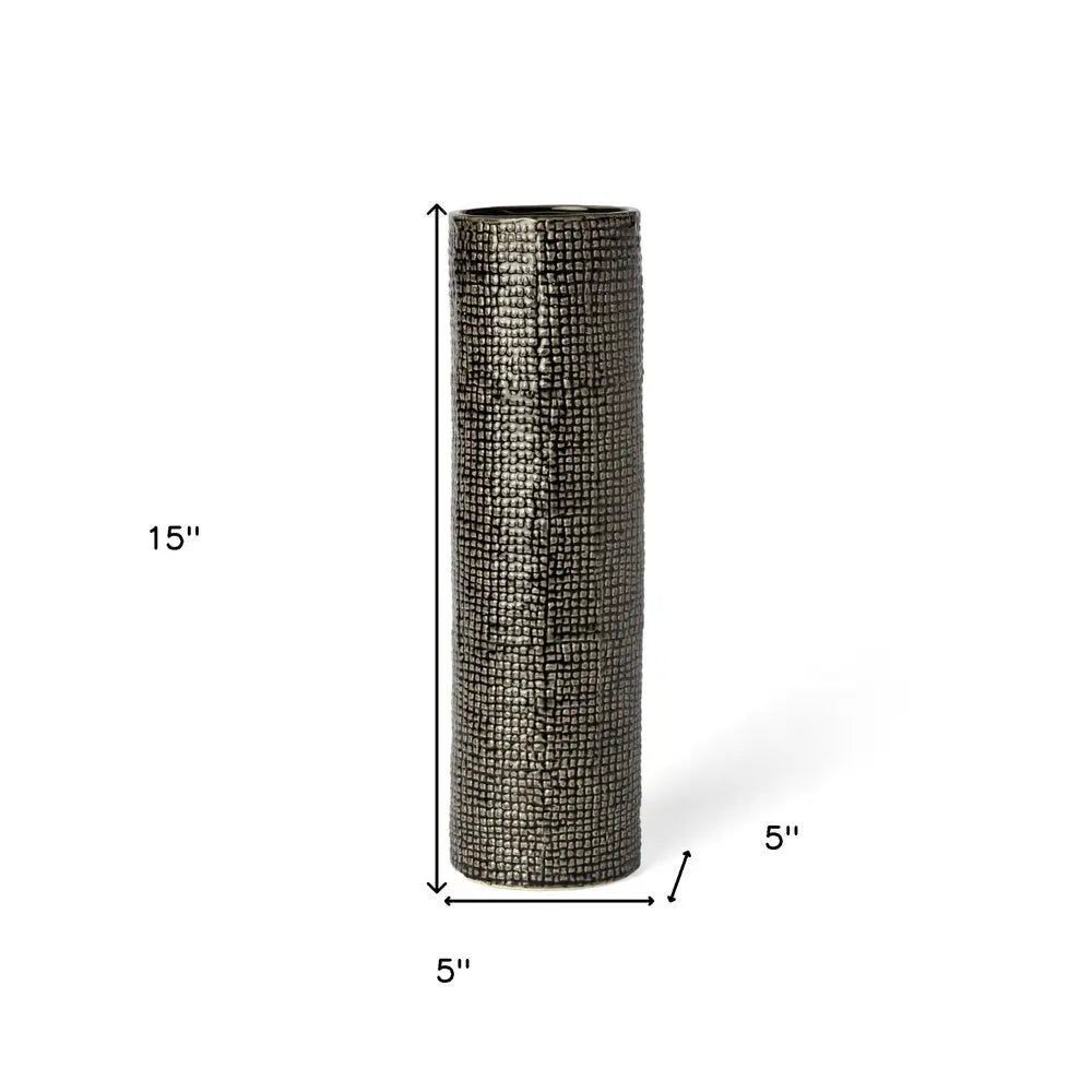 15" Black And Gold Abstract Cylinder Ceramic Table Vase HomeRoots