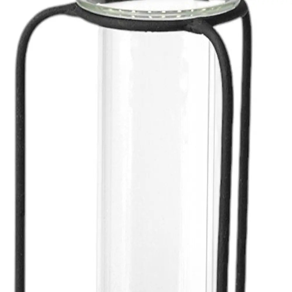 Juego de tres jarrones de mesa de metal cilíndricos abstractos negros