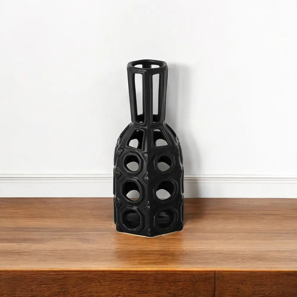 9" Black Abstract Cylinder Metal Table Vase HomeRoots