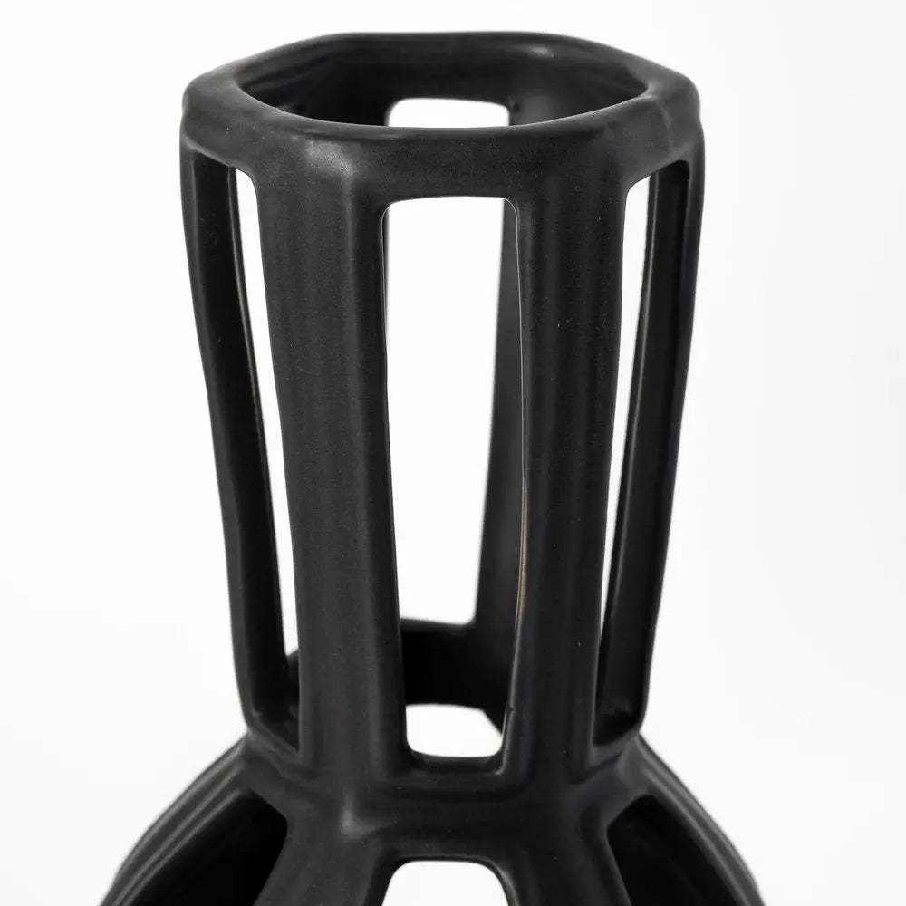 9" Black Abstract Cylinder Metal Table Vase HomeRoots