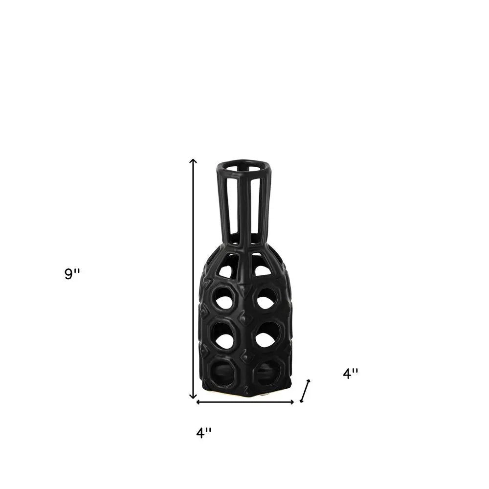 9" Black Abstract Cylinder Metal Table Vase HomeRoots