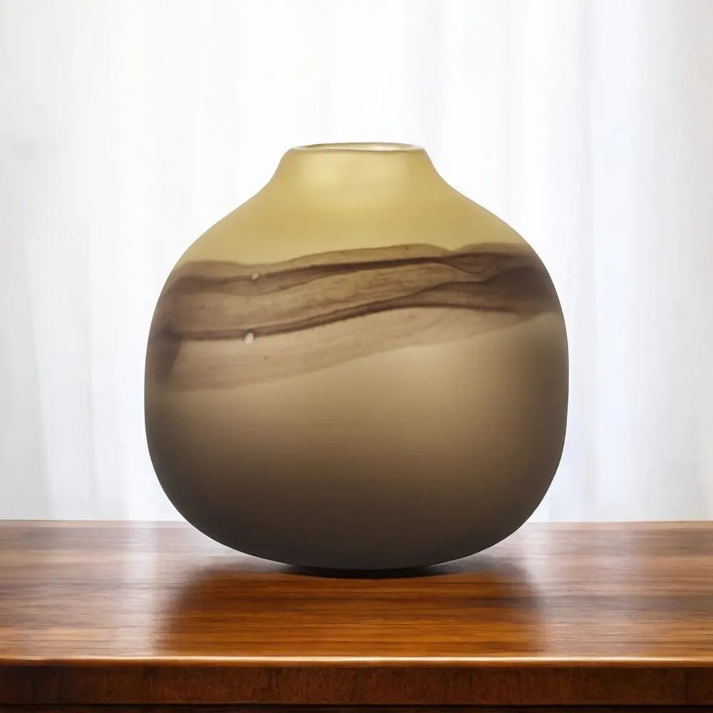 8" Yellow Abstract Cylinder Crystal Glass Table Vase HomeRoots