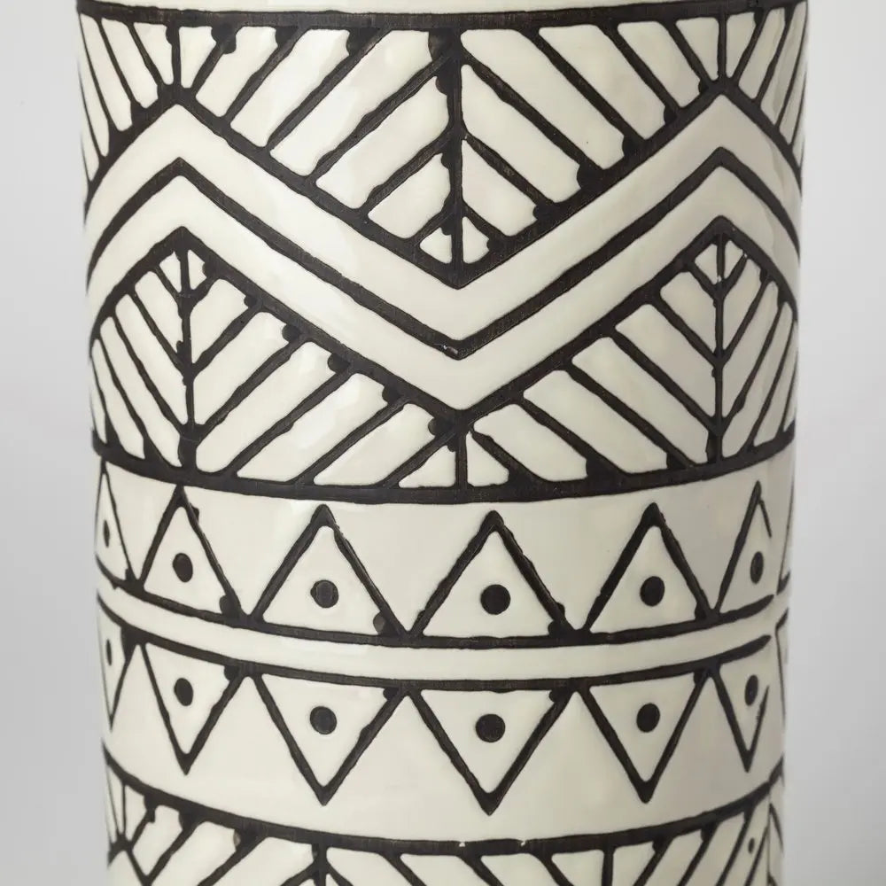 14" Cream Geometric Cylinder Ceramic Table Vase