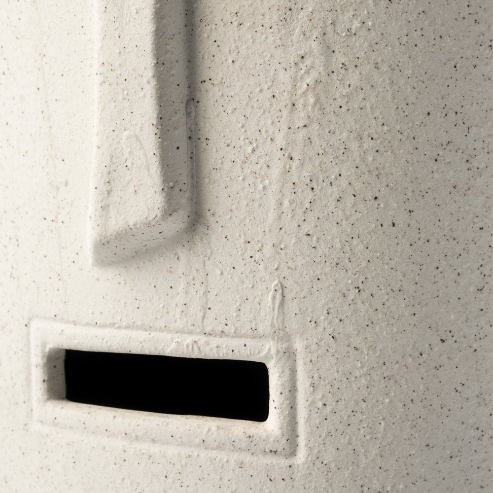 Jarrón de mesa de cerámica cilíndrica abstracta blanca de 14"