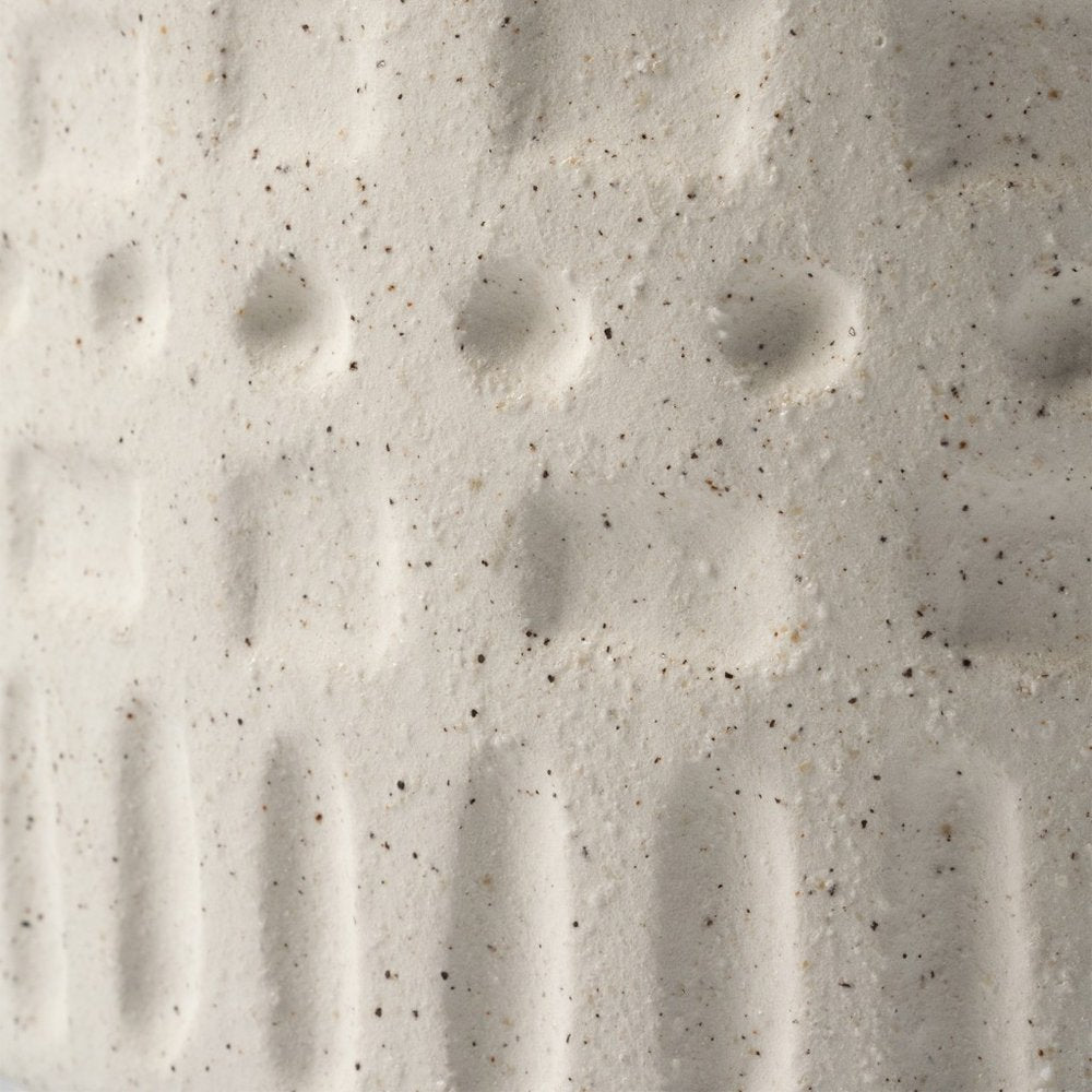 Jarrón de mesa de cerámica cilíndrica abstracta blanca de 14"