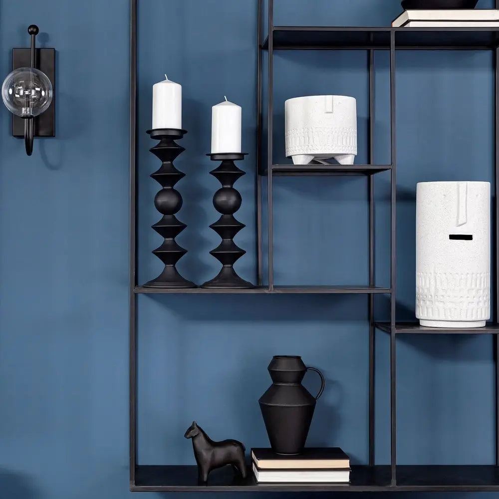 Jarrón de mesa de cerámica cilíndrica abstracta blanca de 14"