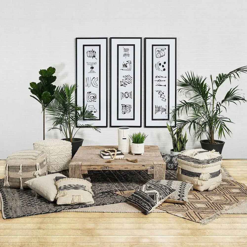 Jarrón de mesa de cerámica cilíndrica abstracta blanca de 14"