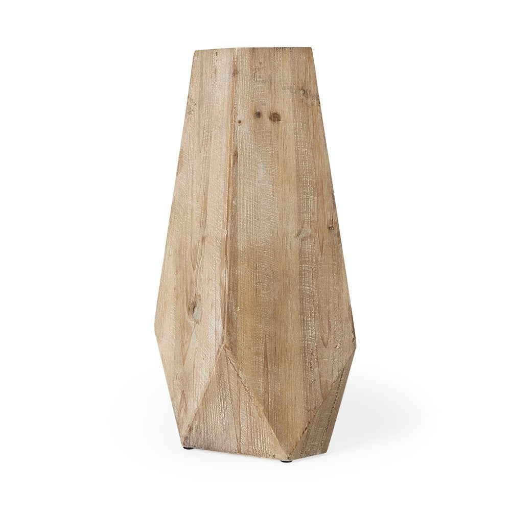Jarrón de mesa de madera maciza cilíndrico geométrico natural de 19"