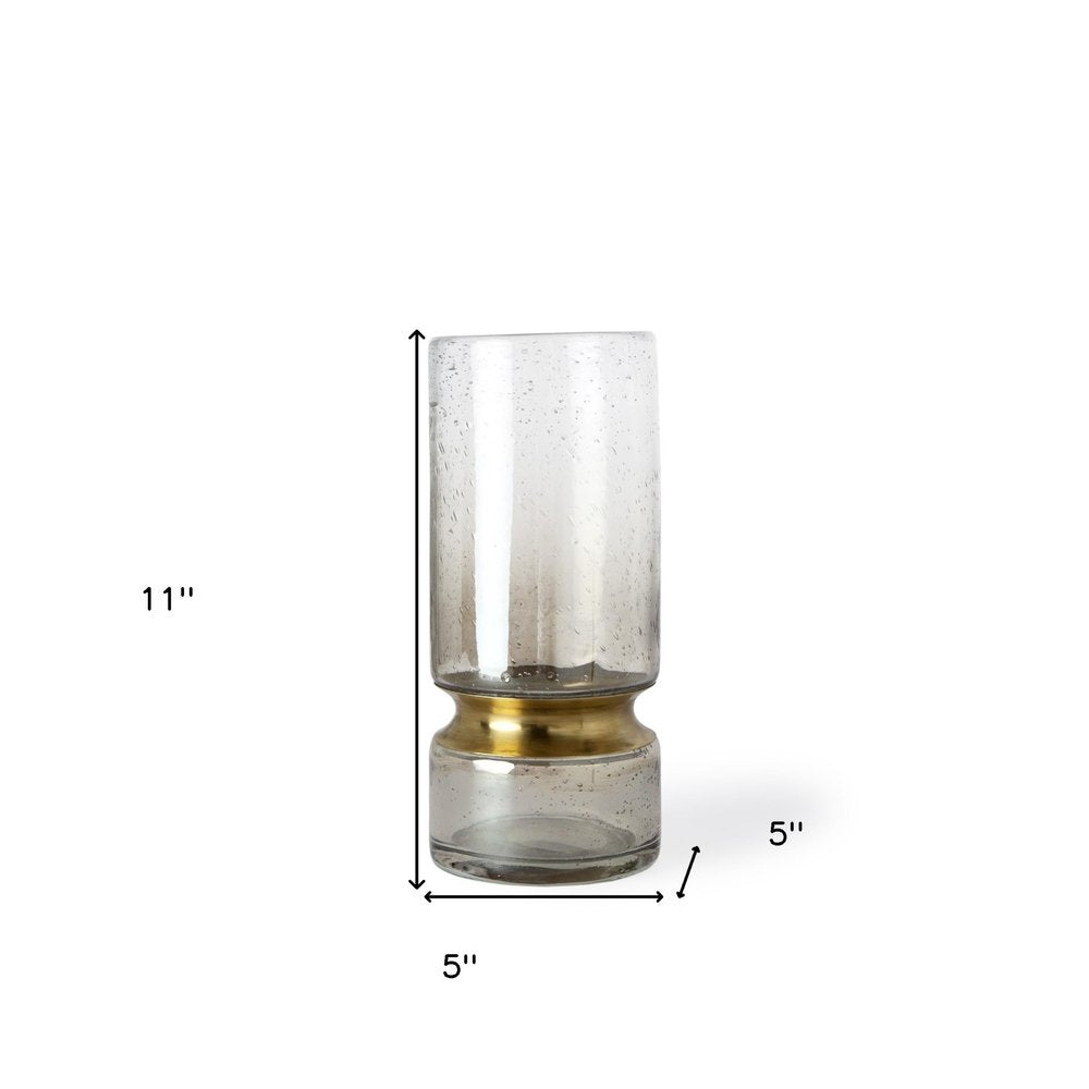 Jarrón de mesa de cristal cilíndrico abstracto dorado de 11"