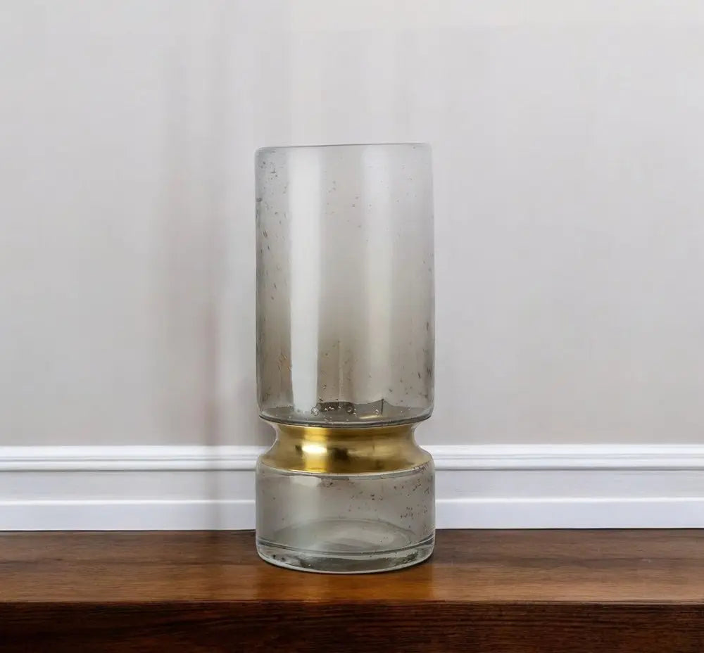 Jarrón de mesa de cristal cilíndrico abstracto dorado de 11"