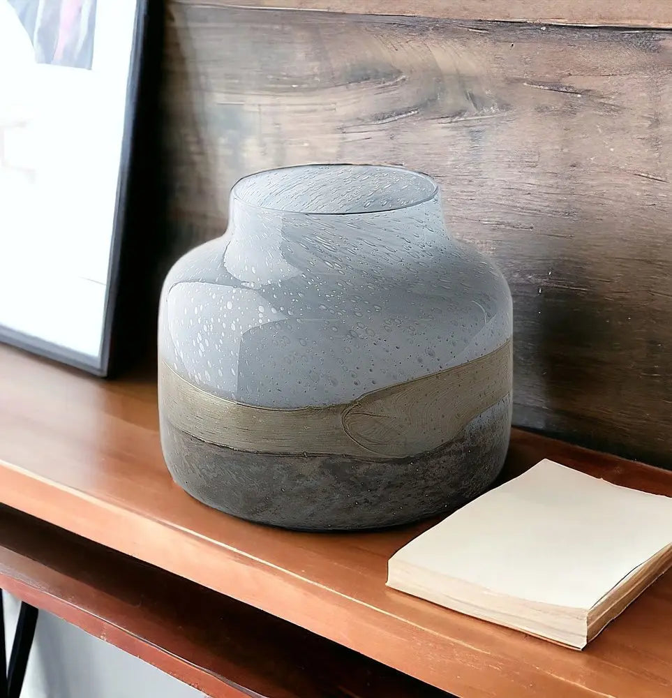 9" Blue And Brown Seeded Glass Table Vase HomeRoots