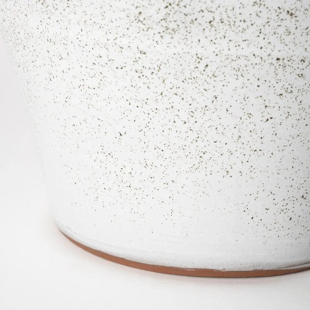 14" White Abstract Cylinder Ceramic Table Vase