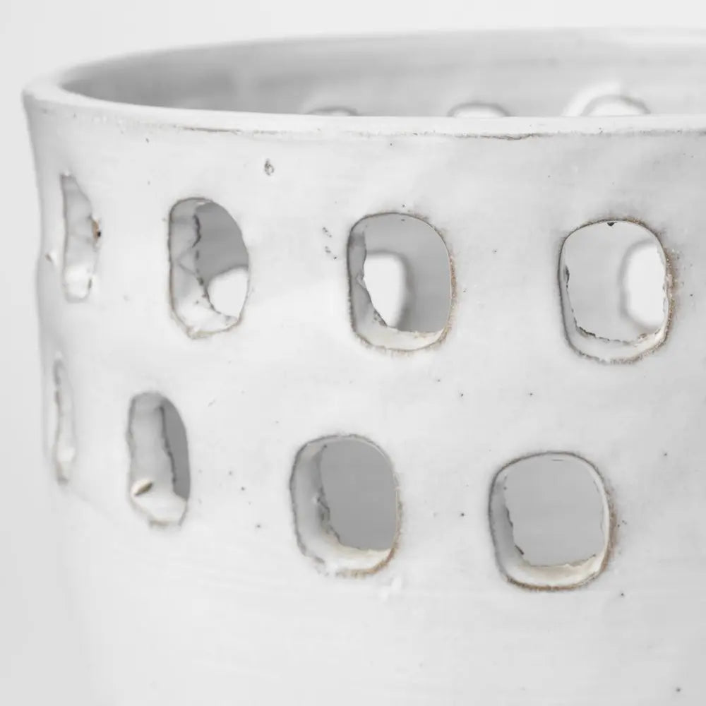 Set of Two White Abstract Cylinder Ceramic Table Vase HomeRoots