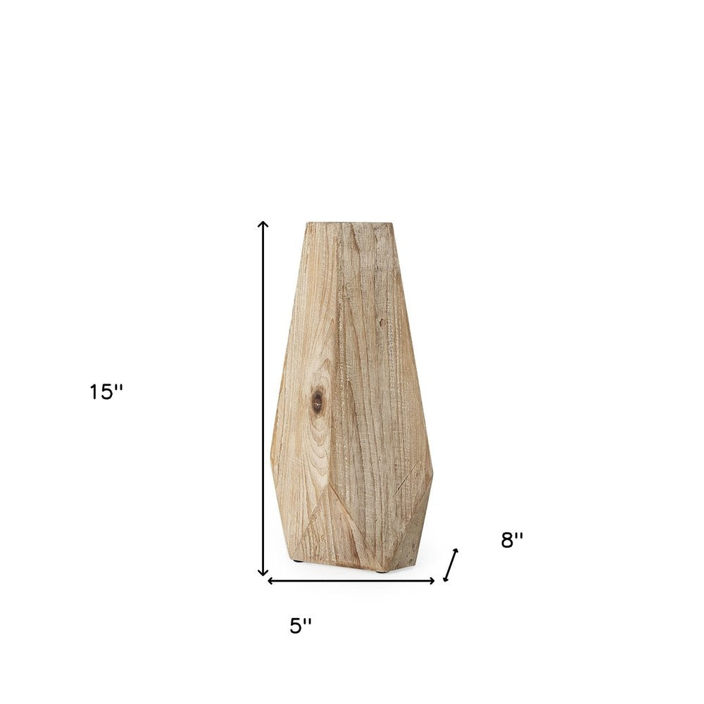 Jarrón de mesa de madera maciza cilíndrico abstracto natural de 15"