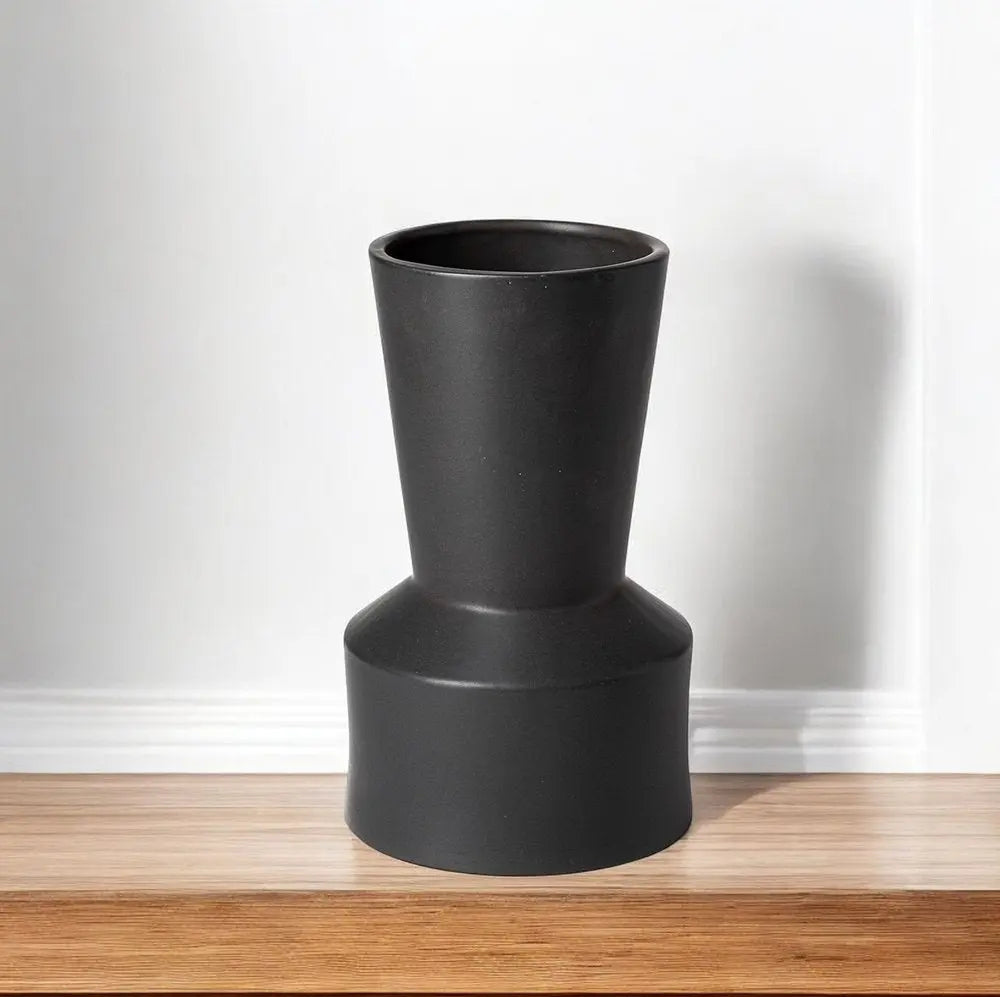 9" Black Abstract Cylinder Ceramic Table Vase HomeRoots