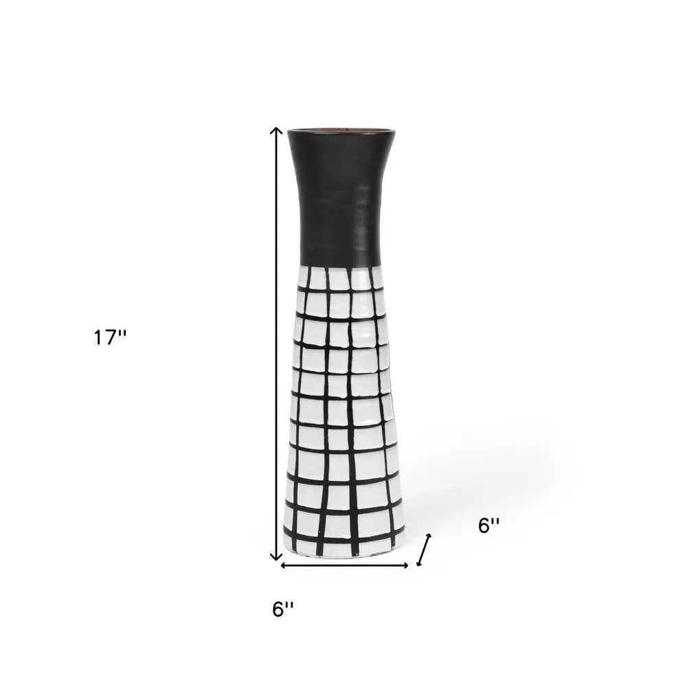17" Black And White Abstract Cylinder Ceramic Table Vase HomeRoots