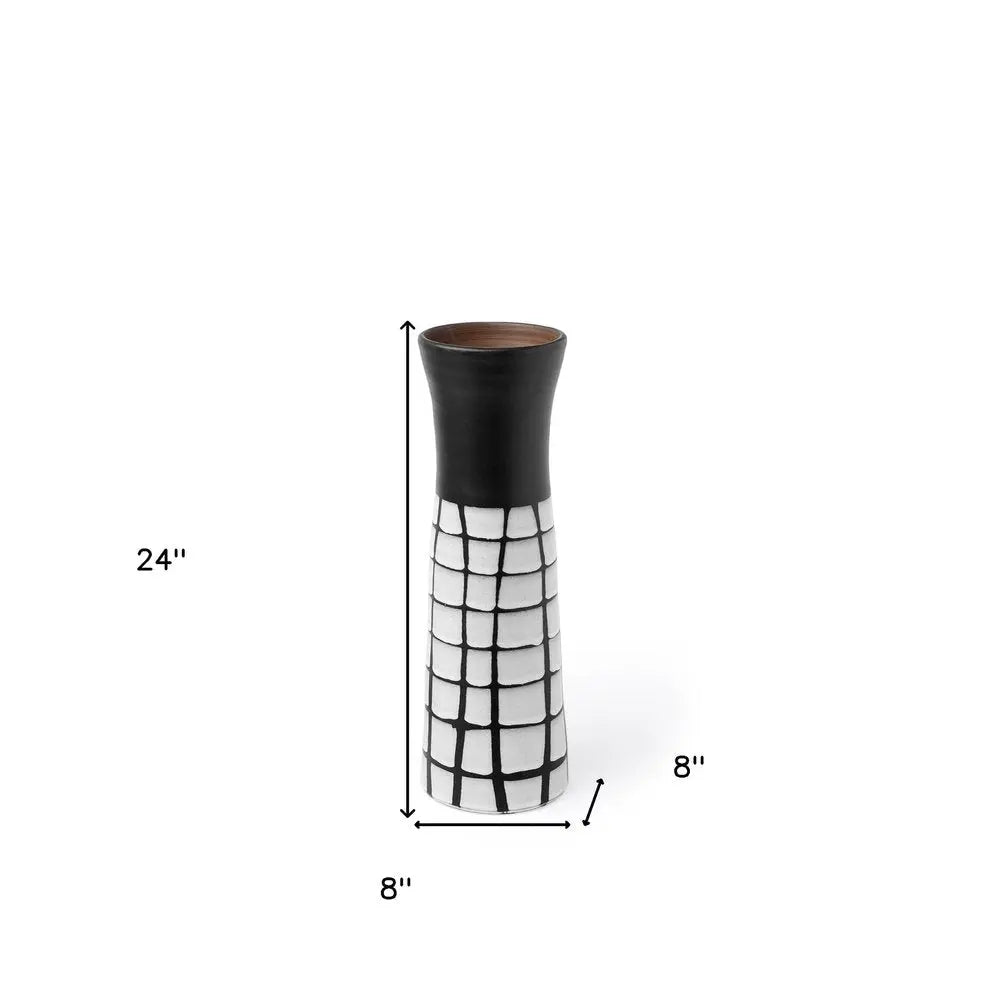 24" Black And White Abstract Cylinder Ceramic Table Vase HomeRoots