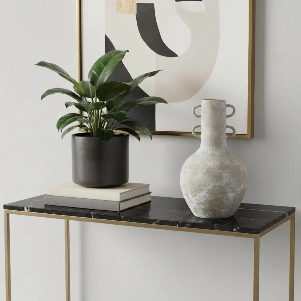 Rustic Whitewash Brown Double Handle Ceramic Vase HomeRoots