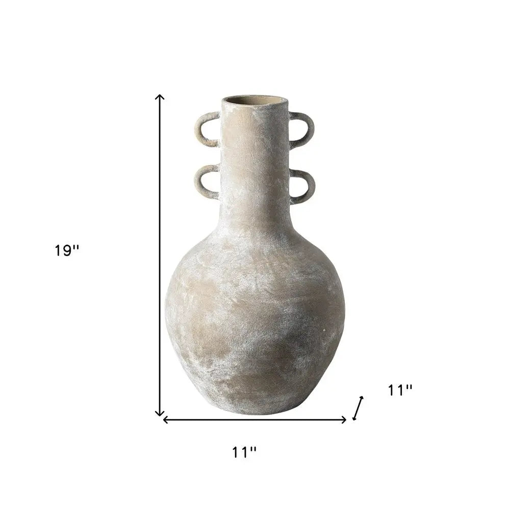 Rustic Whitewash Brown Double Handle Ceramic Vase HomeRoots