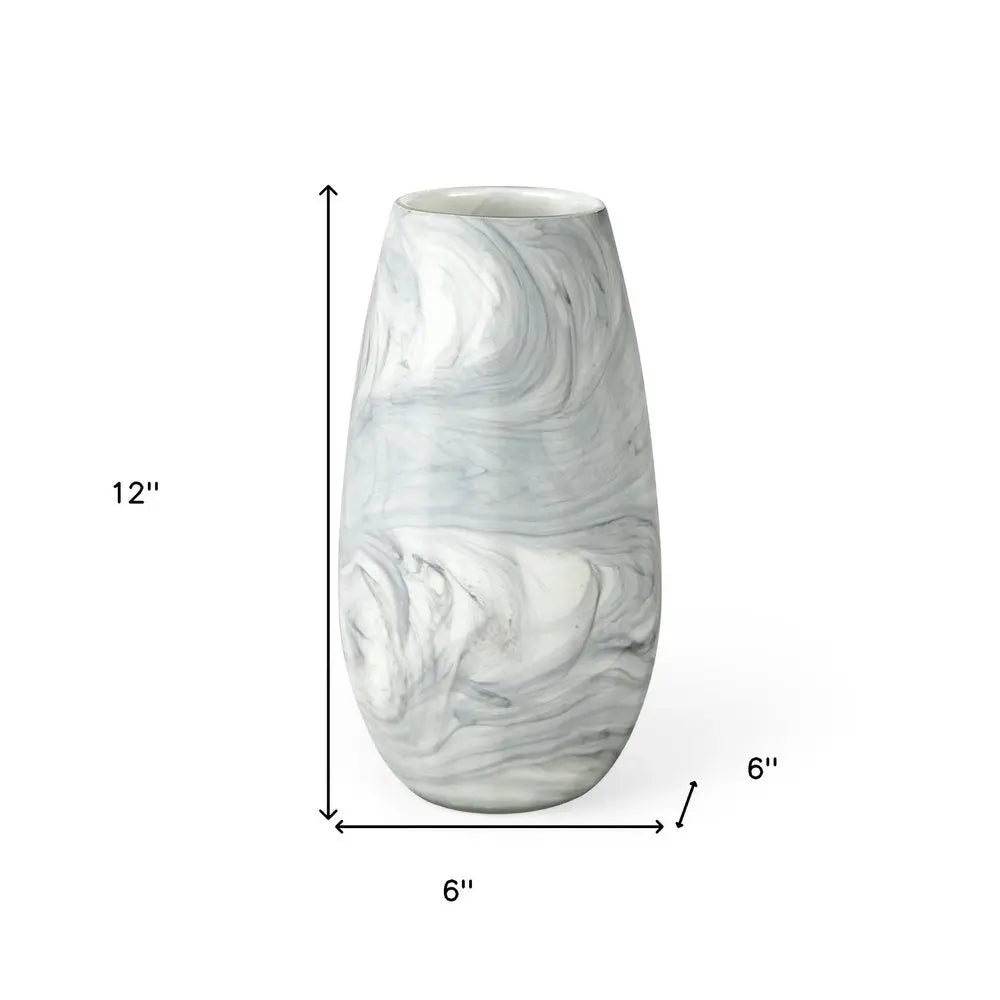 12" Gray And White Abstract Cylinder Crystal Glass Table Vase