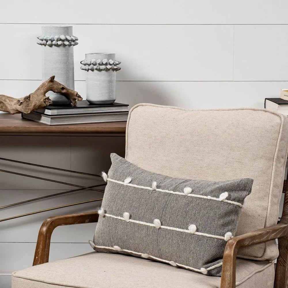 11" Gray Abstract Cylinder Ceramic Table Vase