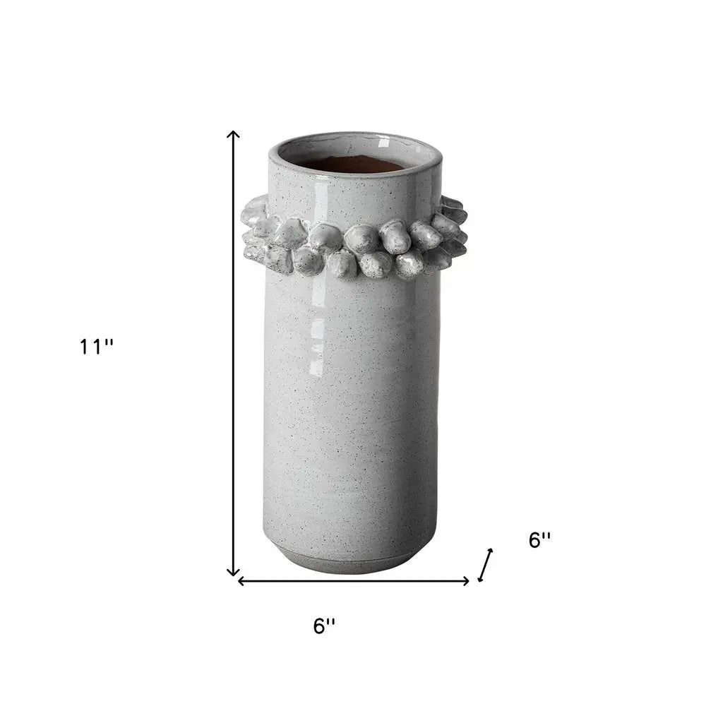 11" Gray Abstract Cylinder Ceramic Table Vase