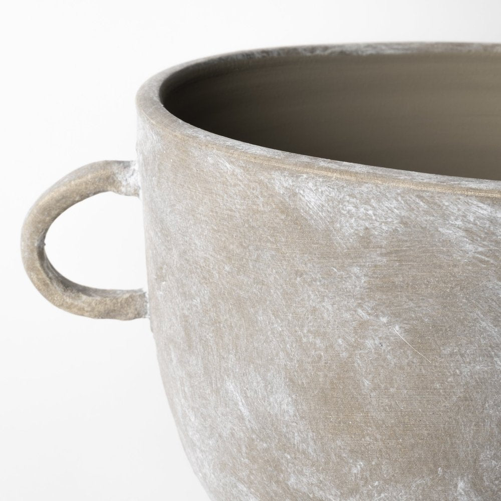 Jarrón de mesa de cerámica cilíndrica abstracta marrón de 10"