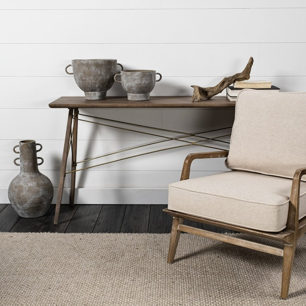 Jarrón de mesa de cerámica cilíndrica abstracta marrón de 10"