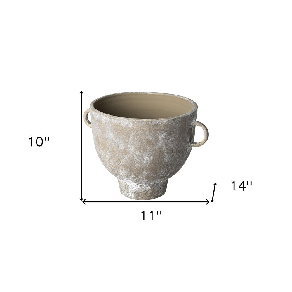 Jarrón de mesa de cerámica cilíndrica abstracta marrón de 10"