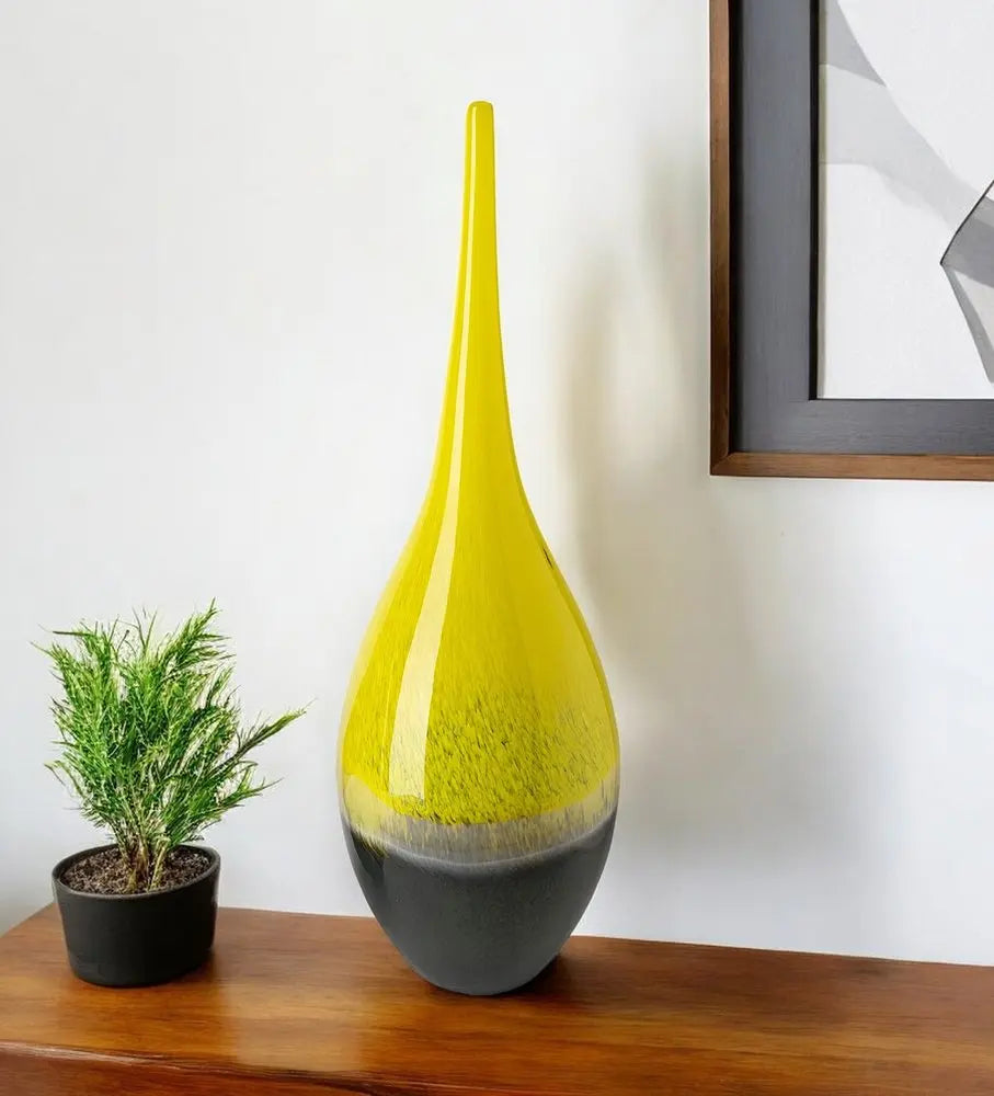 21" Yellow Abstract Cylinder Crystal Glass Table Vase HomeRoots