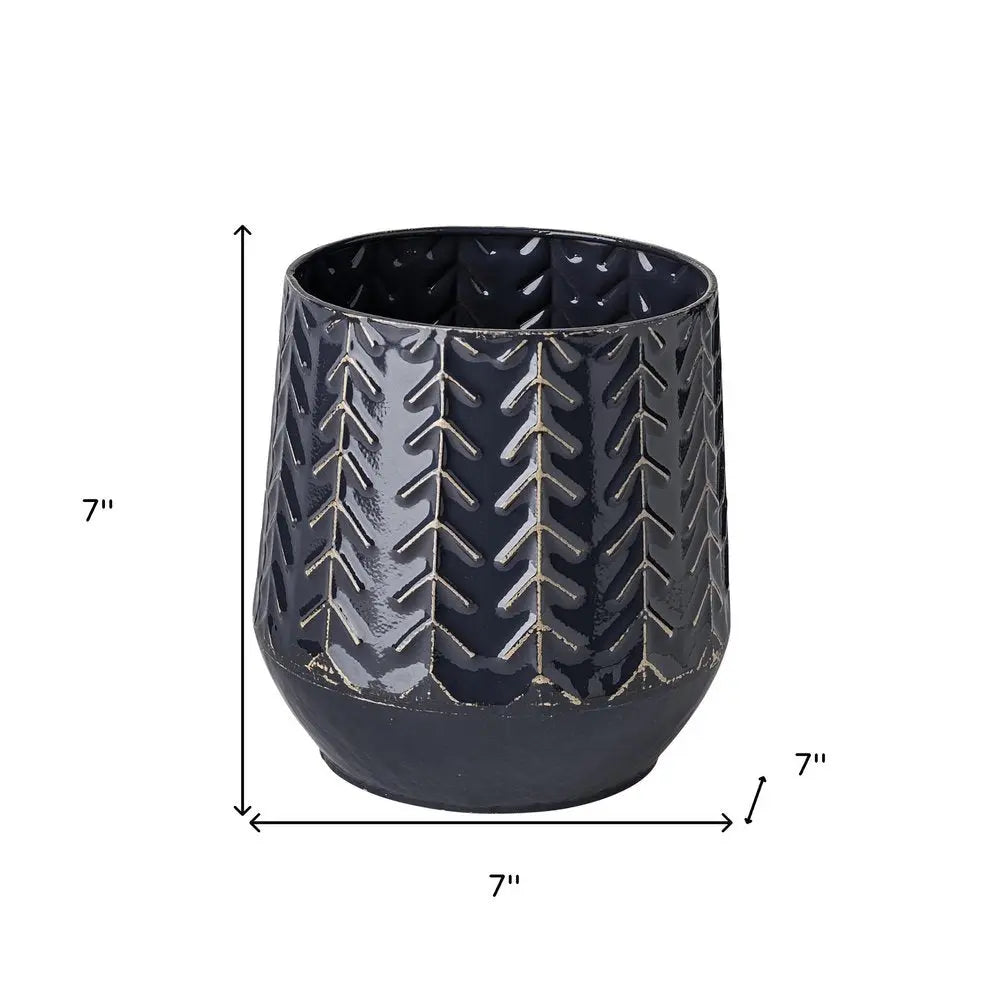 7" Navy Organically Embossed Chevron Metal Vase HomeRoots