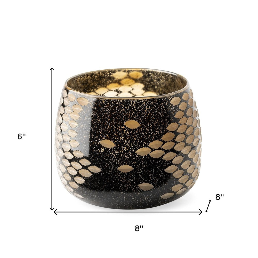 Jarrón de mesa de cristal cilíndrico abstracto dorado de 6"