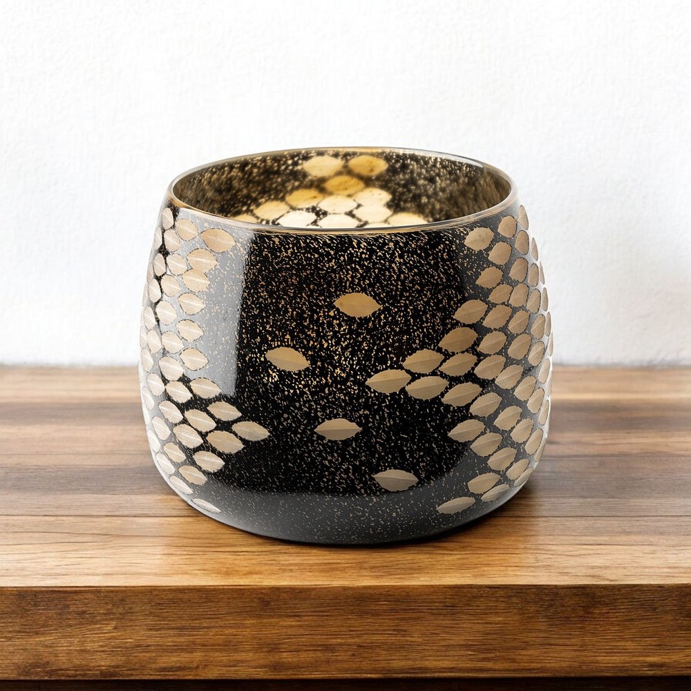 Jarrón de mesa de cristal cilíndrico abstracto dorado de 6"